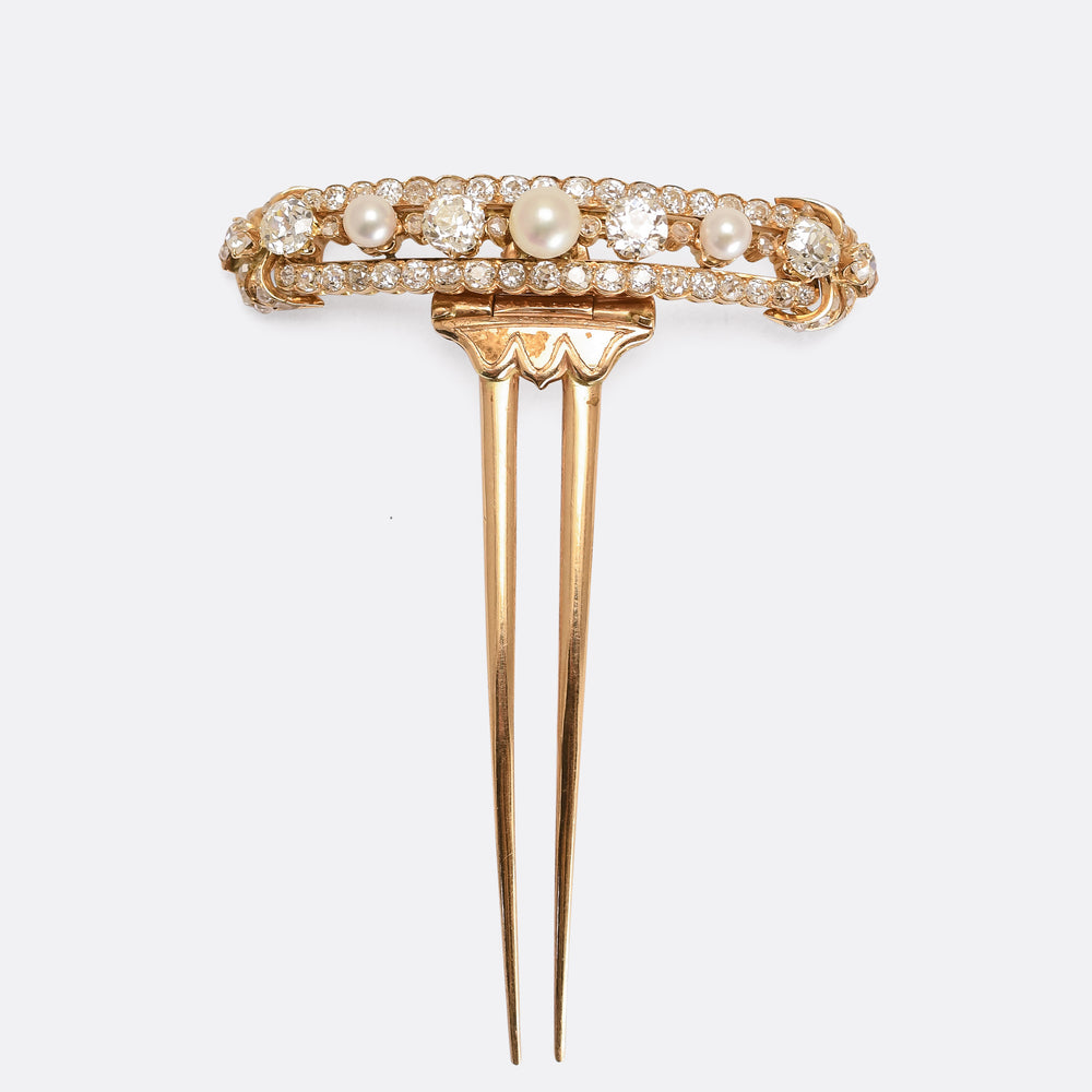 Victorian Pearl & Diamond Hair Pin