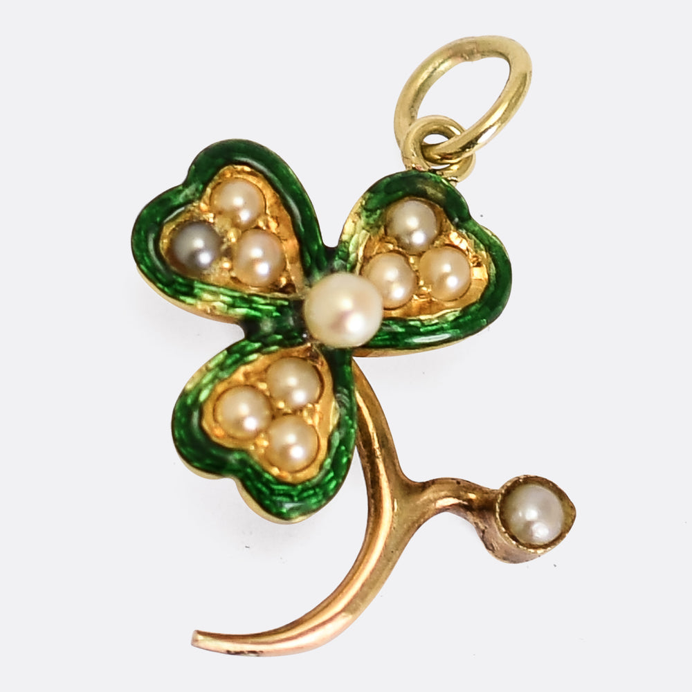 Victorian Pearl & Enamel Clover Charm