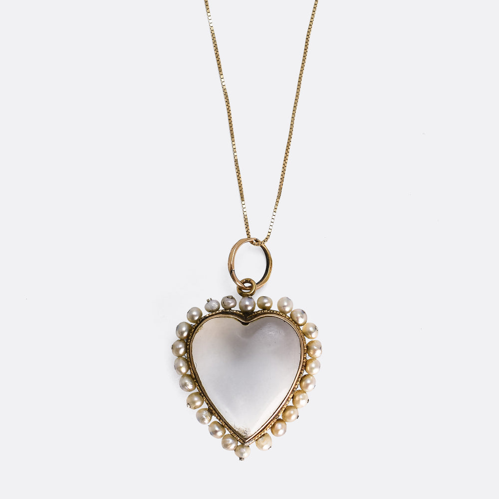 Victorian Pearl & Rock Crystal Heart Locket