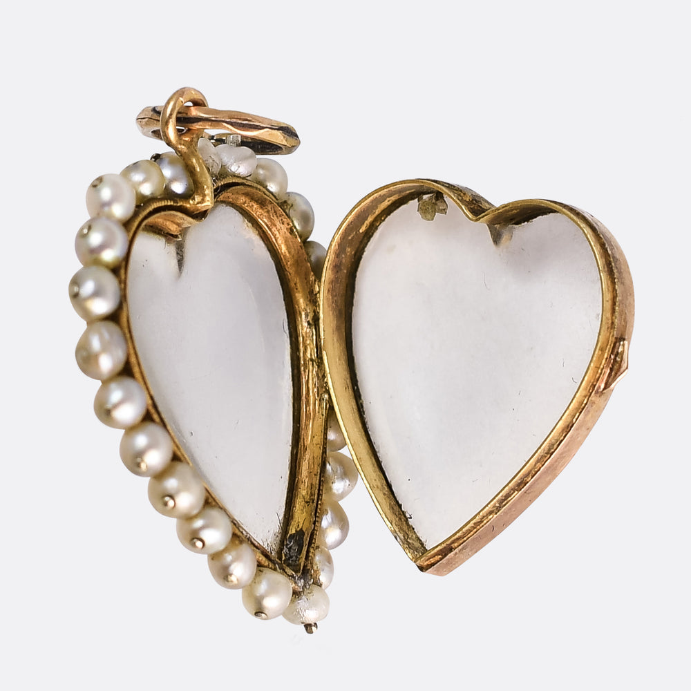 Victorian Pearl & Rock Crystal Heart Locket