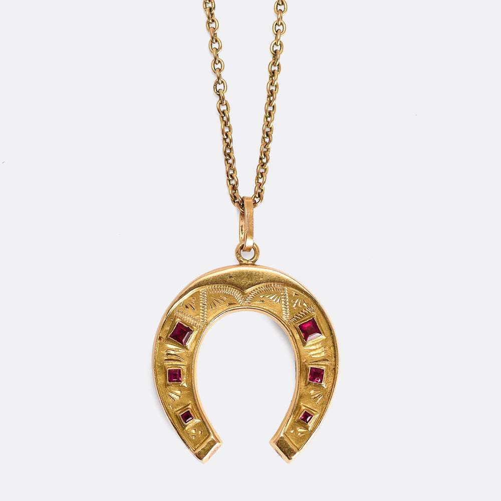 Victorian Ruby Lucky Horseshoe Pendant