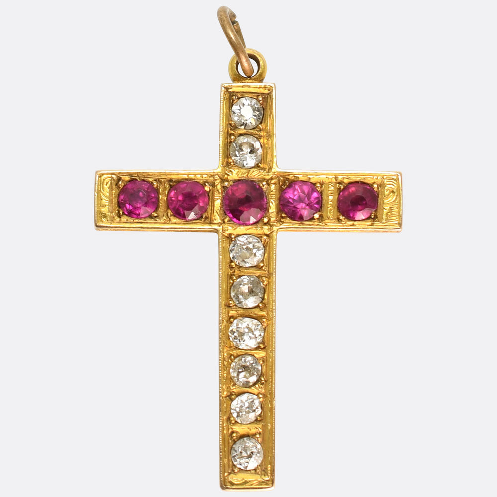 Victorian Ruby & Diamond Cross Pendant