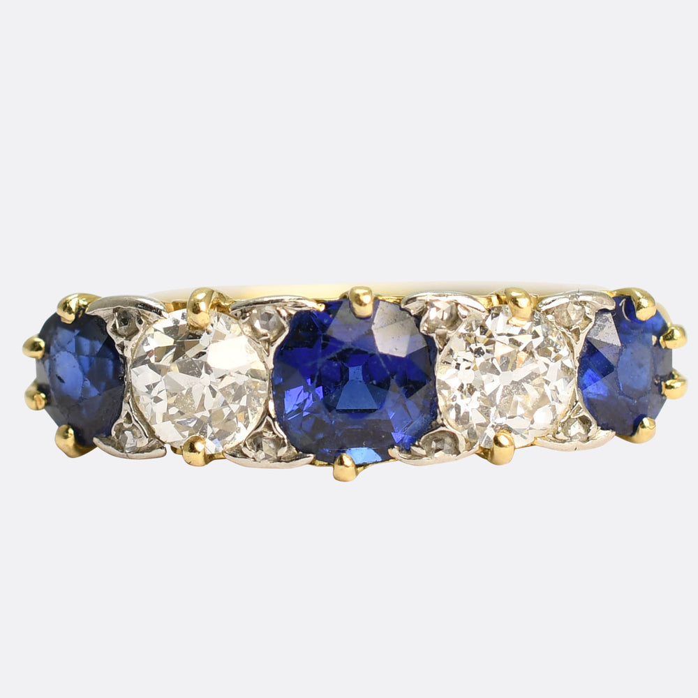 Victorian Sapphire & Diamond 5-Stone Half Hoop Ring