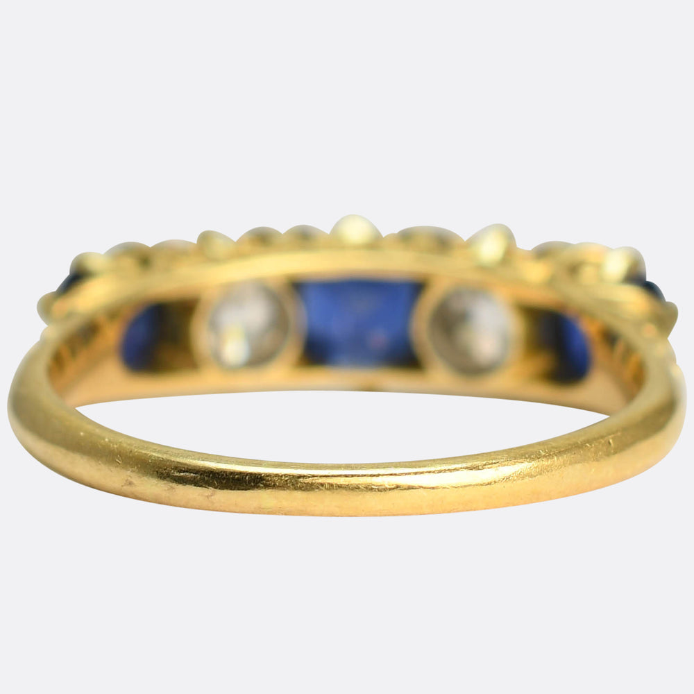 Victorian Sapphire & Diamond 5-Stone Half Hoop Ring