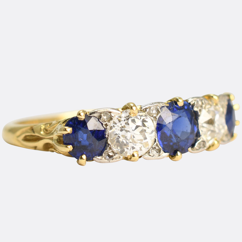 Victorian Sapphire & Diamond 5-Stone Half Hoop Ring