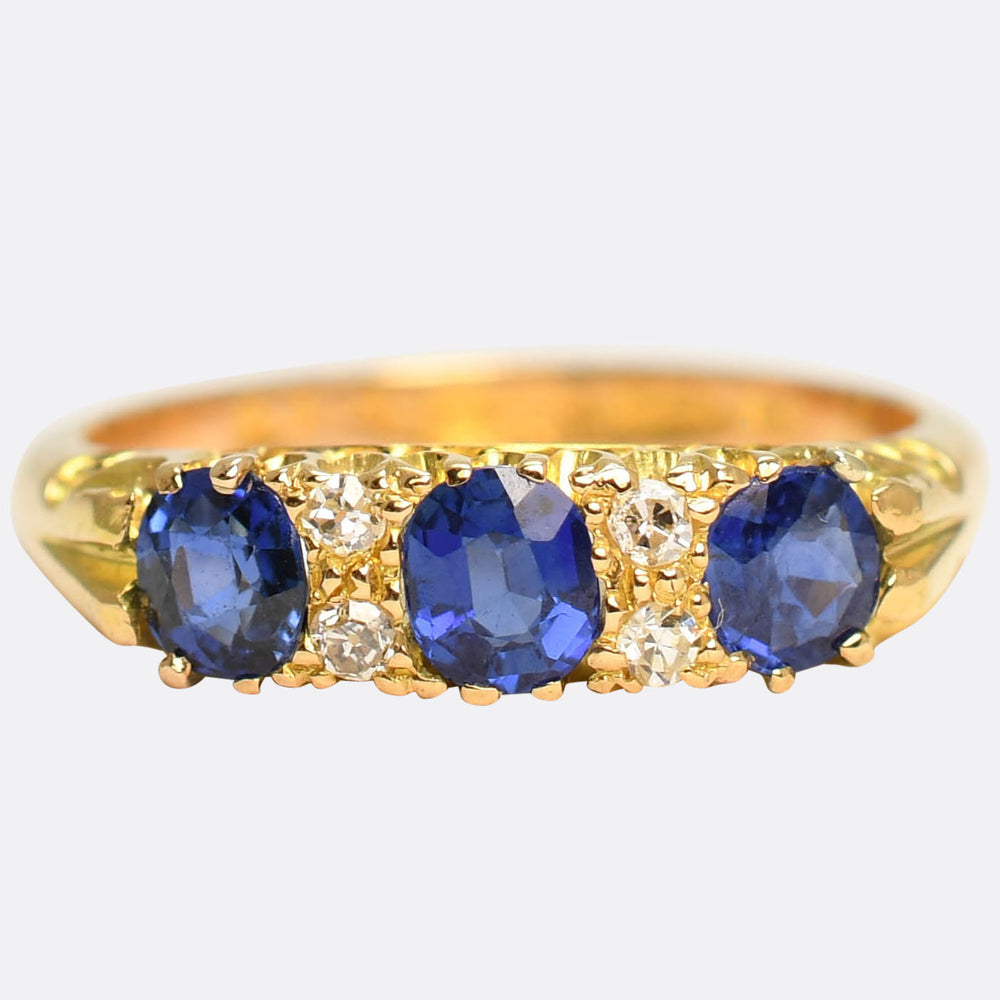 Victorian Sapphire & Diamond Half-Hoop Ring