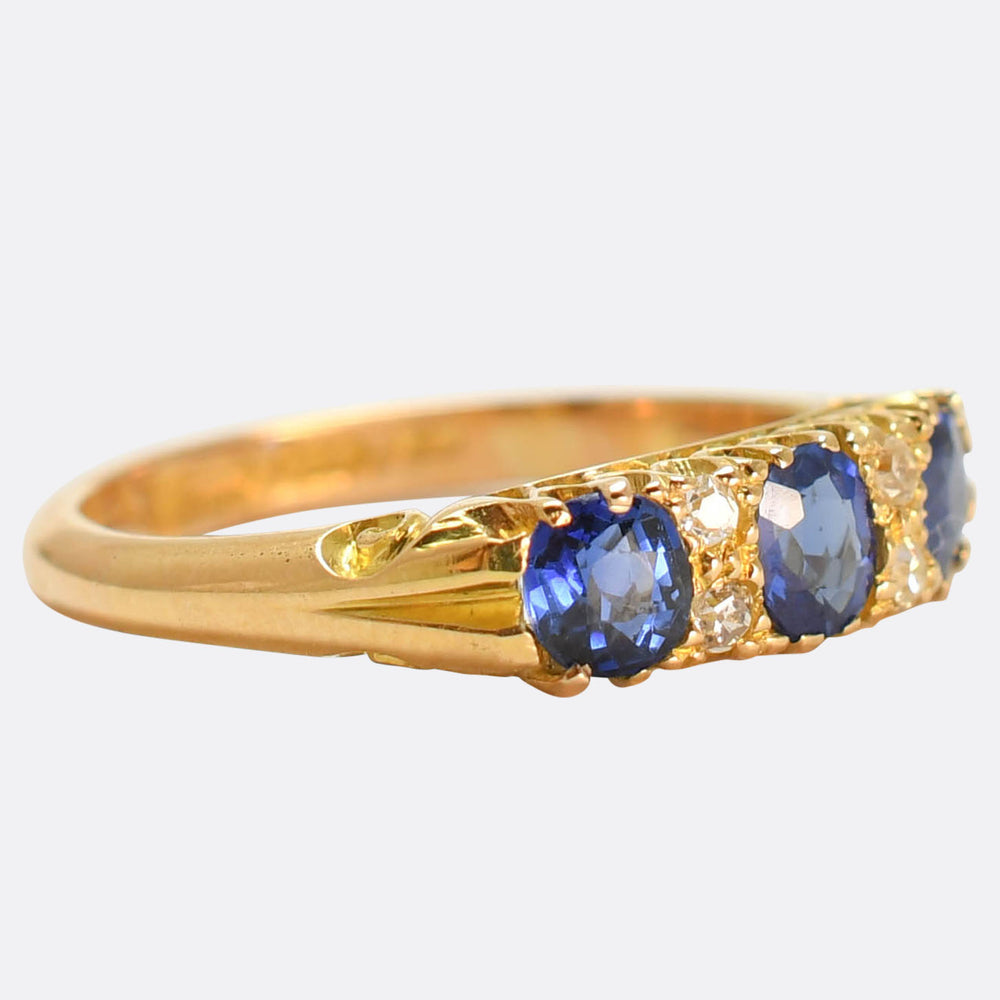 Victorian Sapphire & Diamond Half-Hoop Ring