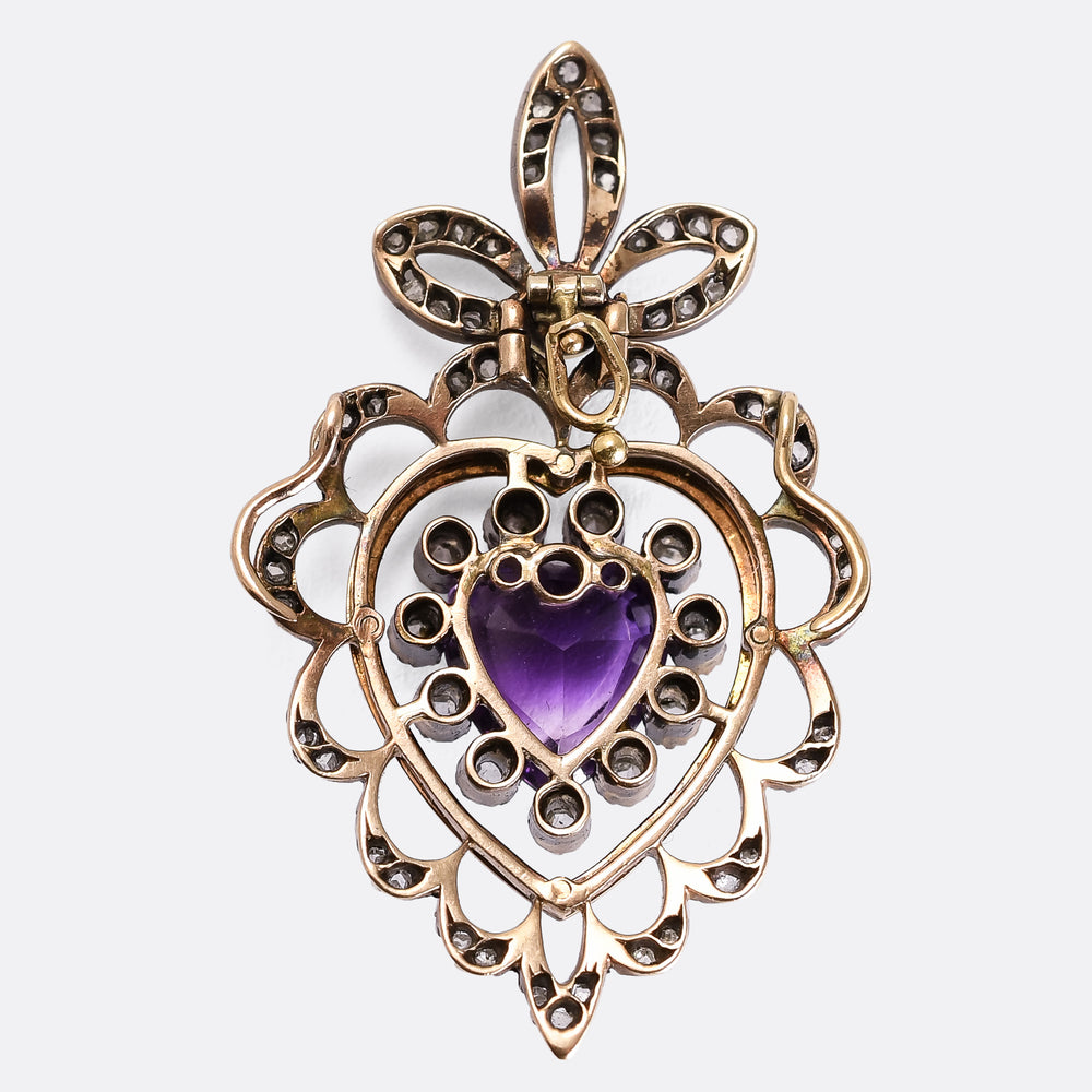 Victorian Siberian Amethyst & Diamond Heart Pendant