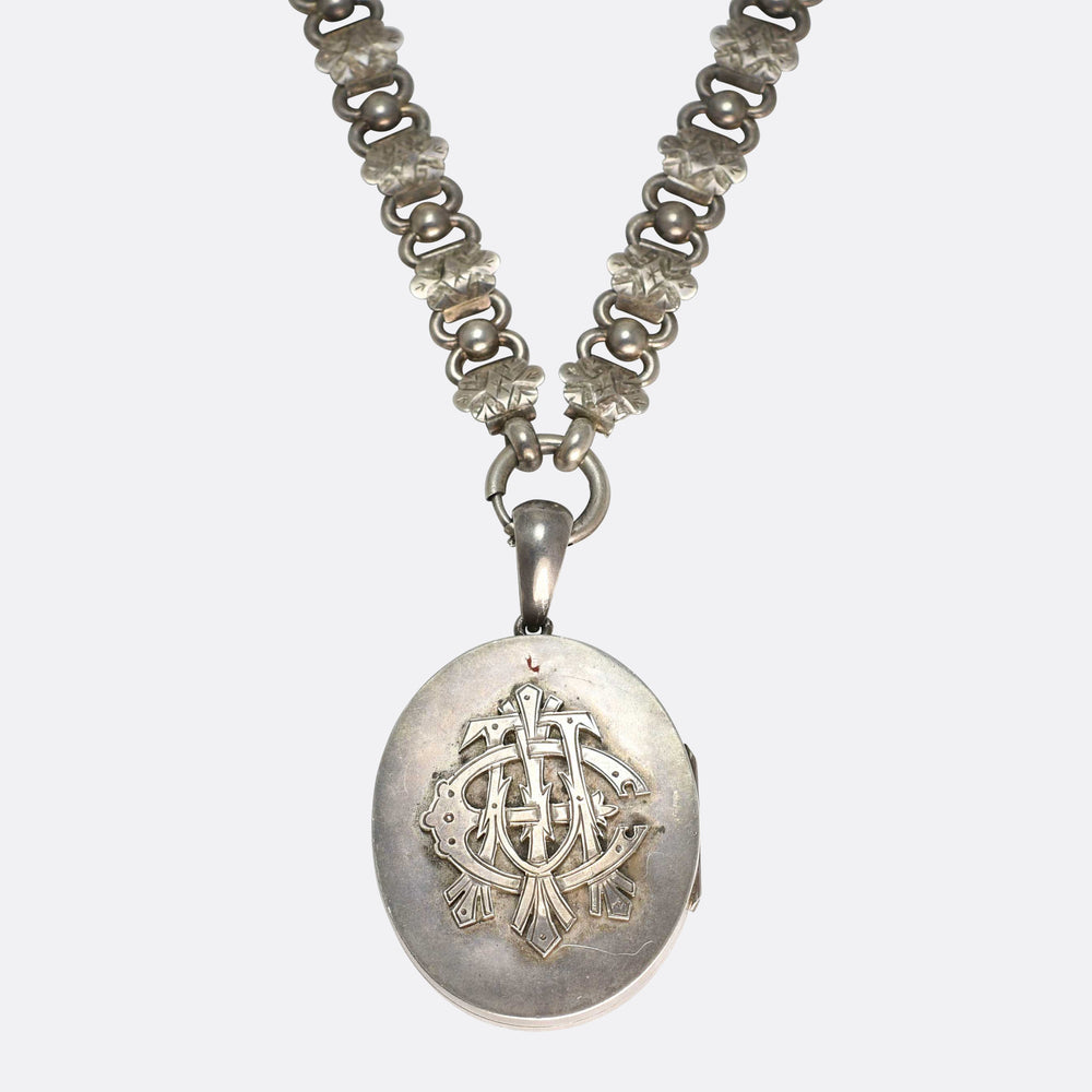 Victorian Silver AEI Locket & Collar