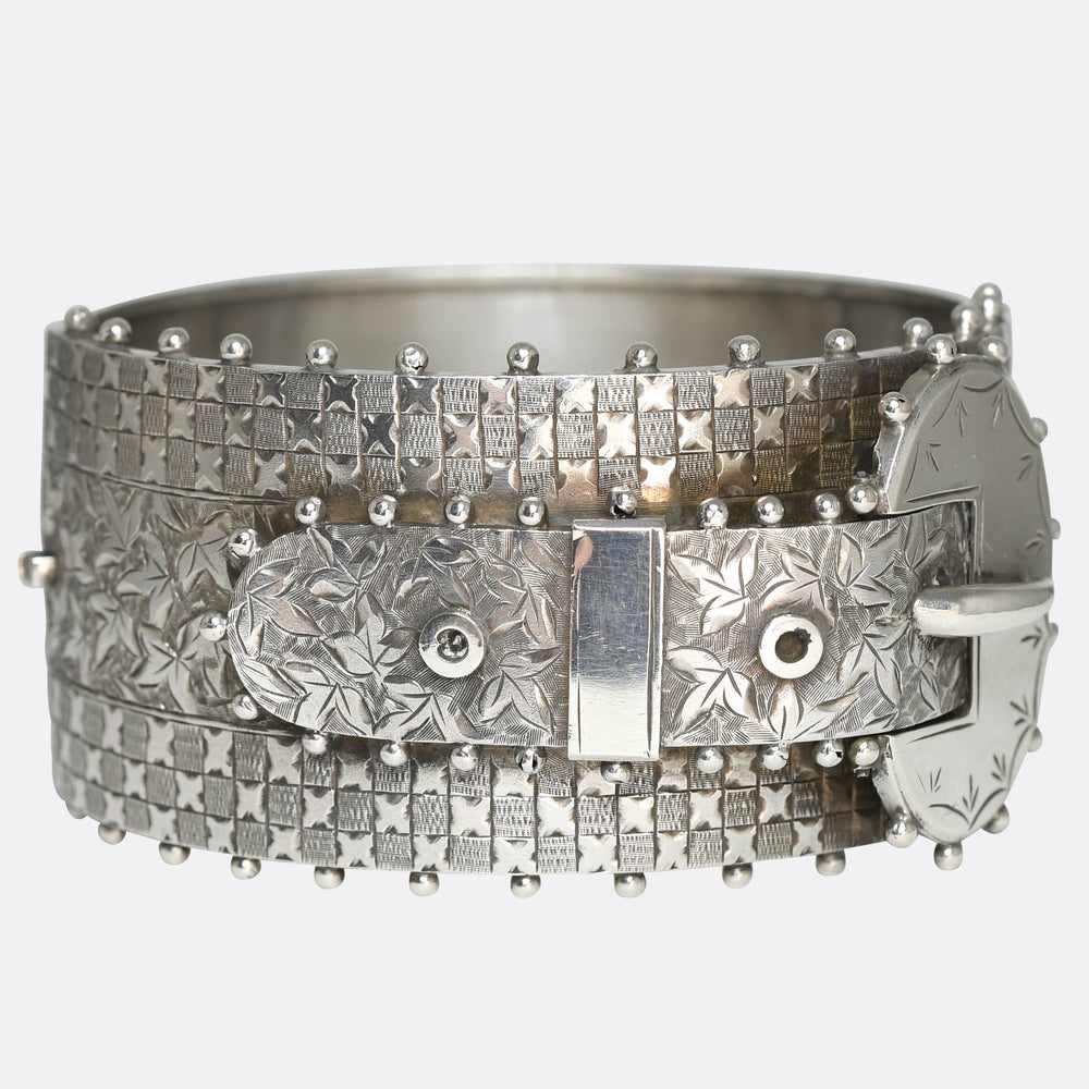 Victorian Silver Buckle & Ivy Leaf Cuff Bangle