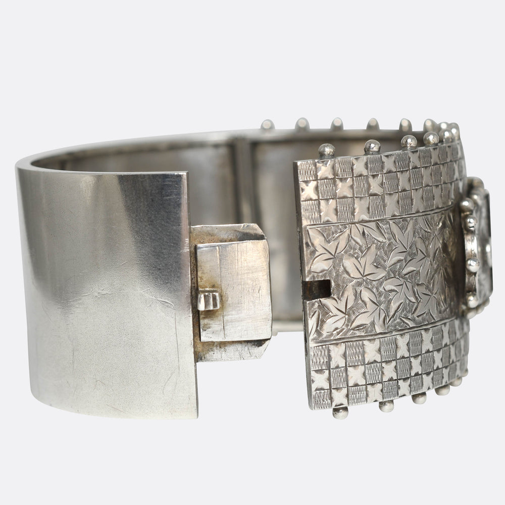 Victorian Silver Buckle & Ivy Leaf Cuff Bangle