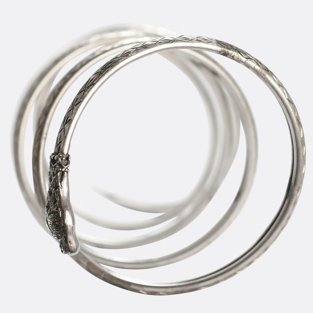 Victorian Silver Coiled Snake Bangle