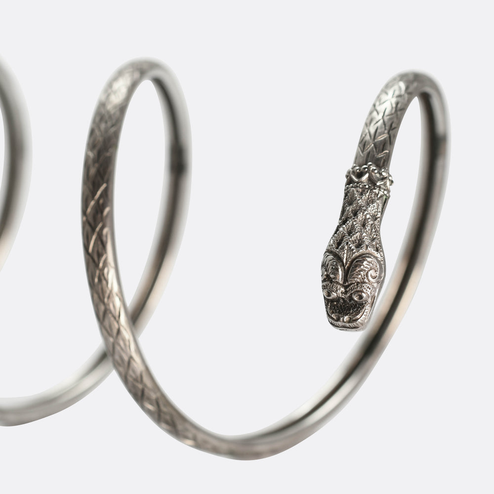 Victorian Silver Coiled Snake Bangle