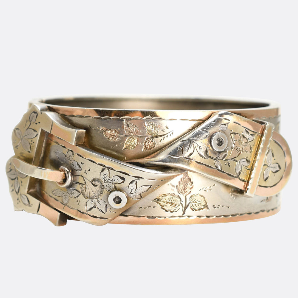 Victorian Silver & Rose Gold Buckle Cuff Bangle