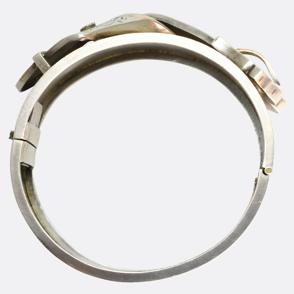 Victorian Silver & Rose Gold Buckle Cuff Bangle