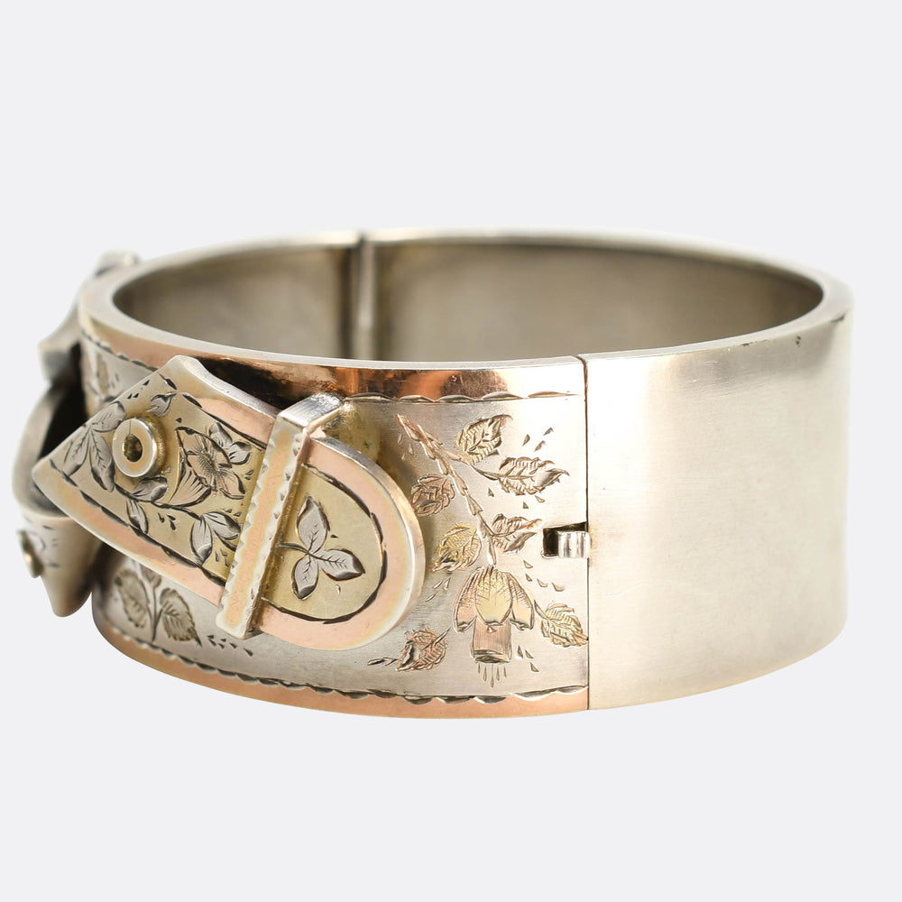 Victorian Silver & Rose Gold Buckle Cuff Bangle