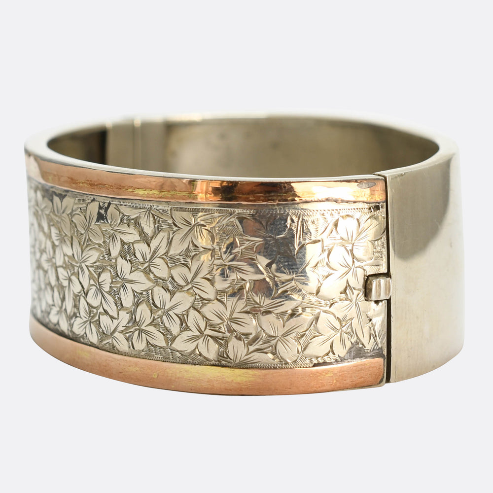 Victorian Silver & Rose Gold Ivy Leaf Cuff Bangle