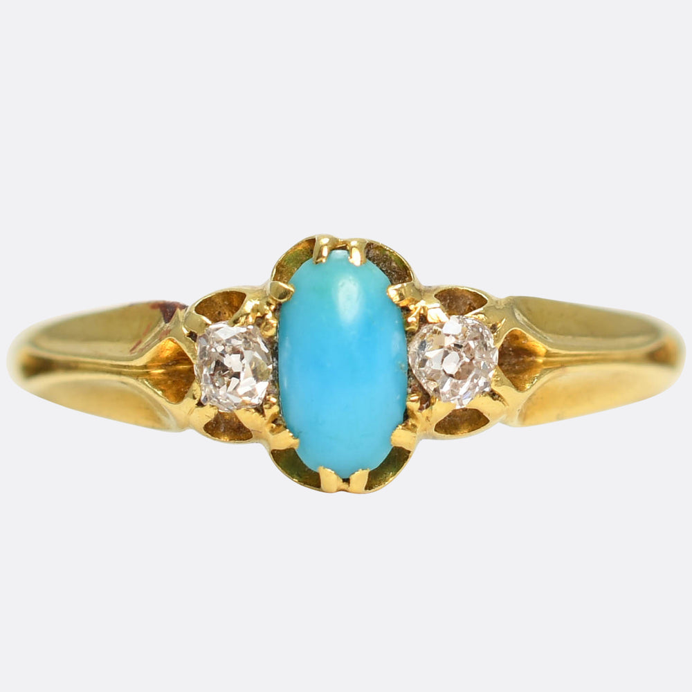 Victorian Turquoise & Diamond 3-Stone Ring