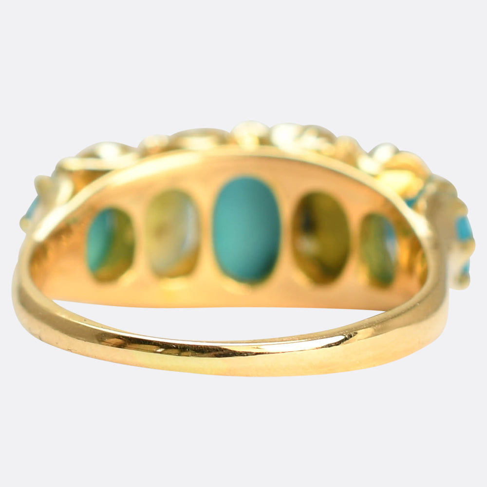 Victorian Turquoise& Diamond 5-Stone Half Hoop Ring
