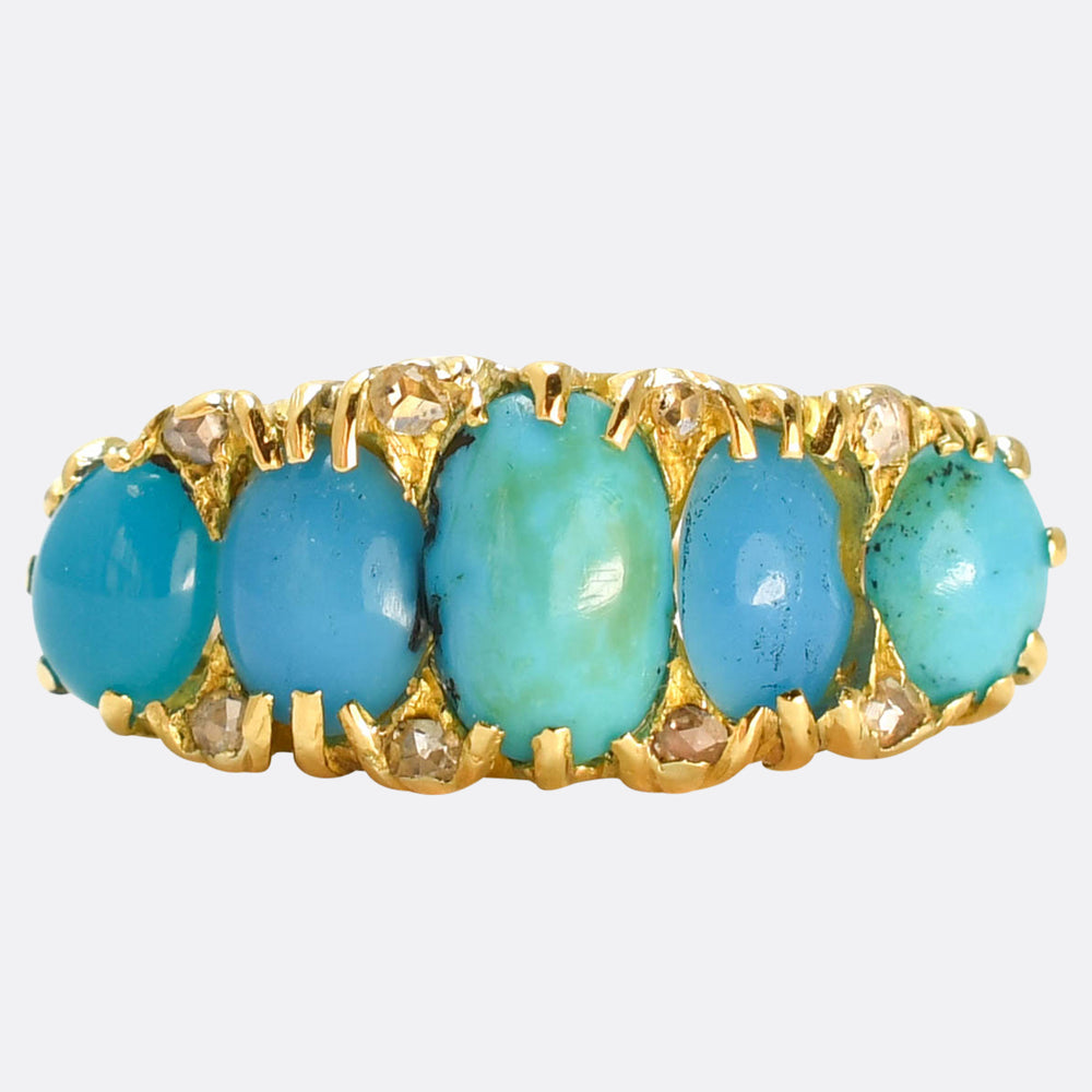 Victorian Turquoise& Diamond 5-Stone Half Hoop Ring