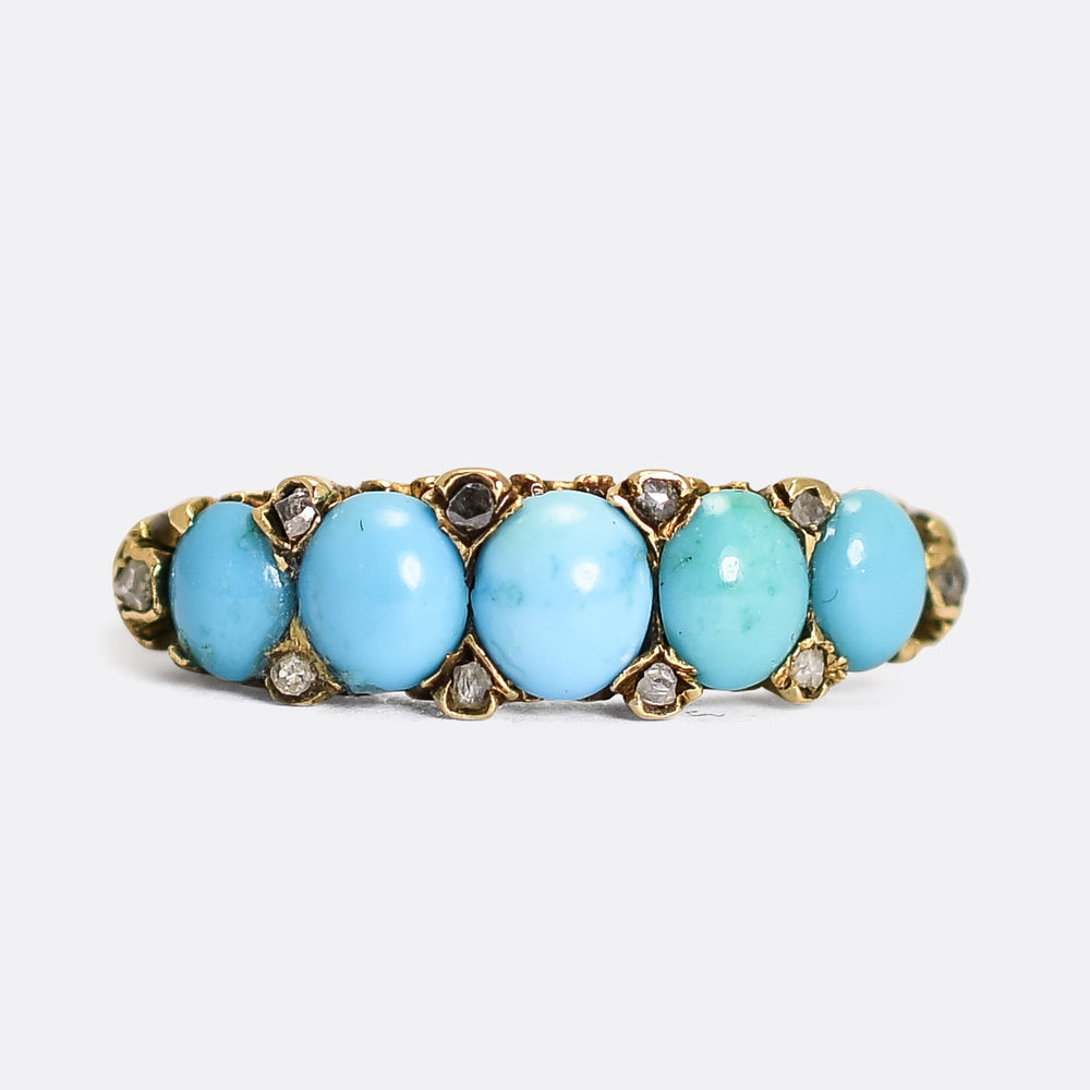 Victorian Turquoise & Diamond 5-Stone Ring