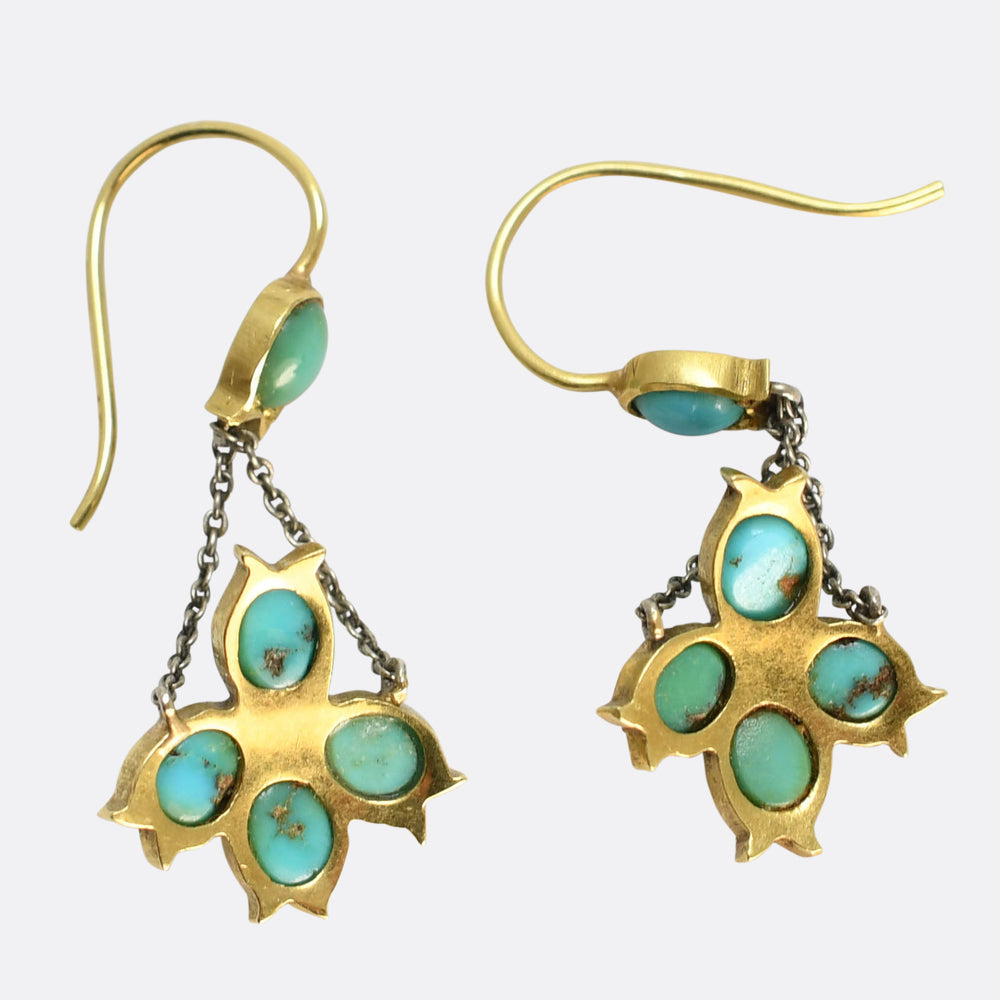 Victorian Turquoise & Pearl Drop Earrings