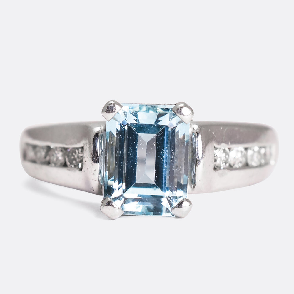 Vintage Aquamarine & Diamond Solitaire Ring