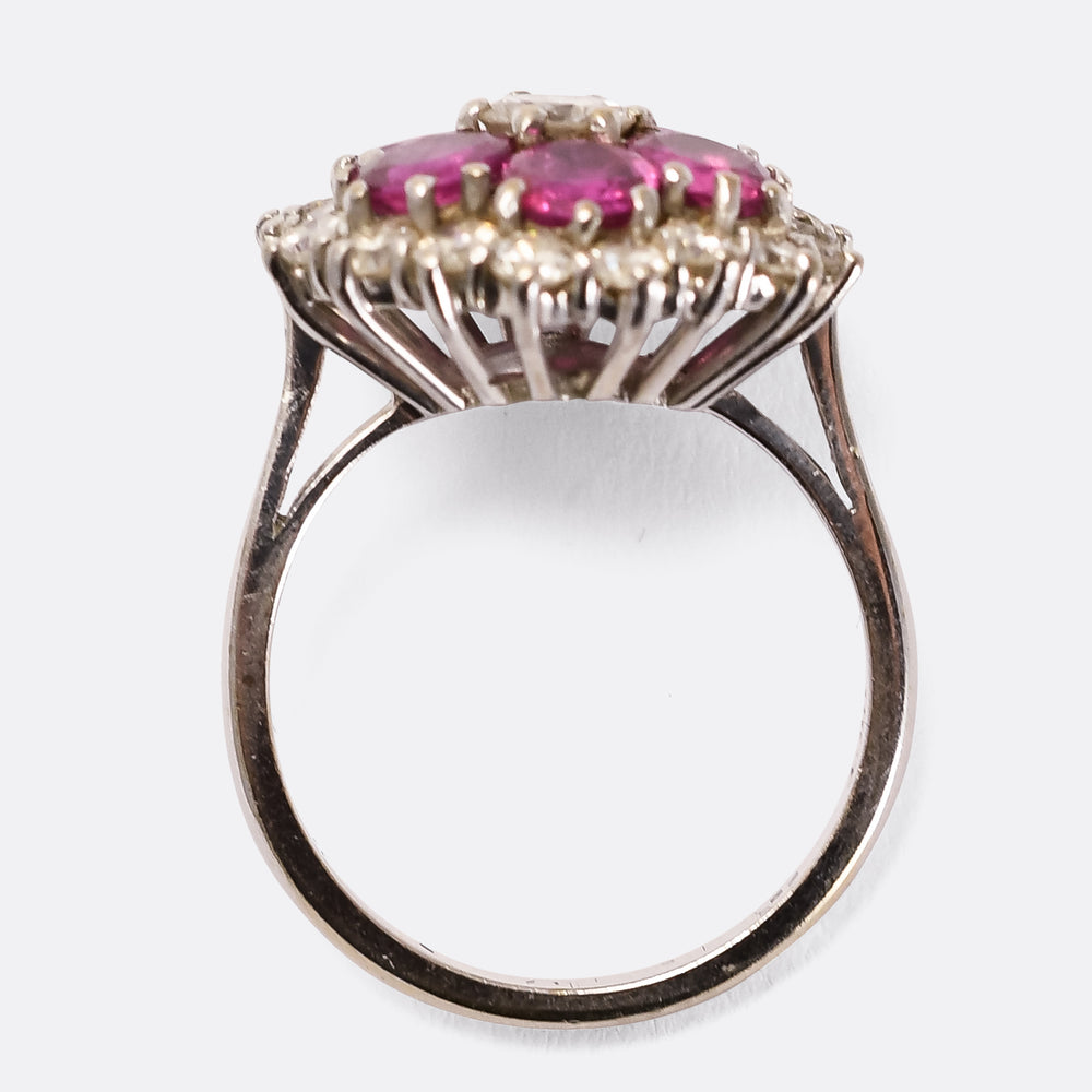 Vintage Burma No Heat Ruby & Diamond Flower Cluster Ring