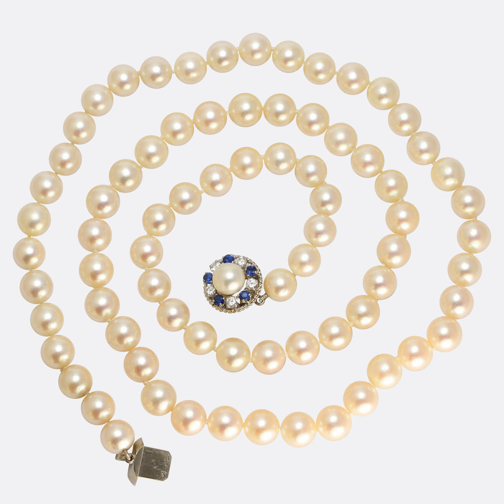 Vintage Cartier Pearl Necklace with Sapphire & Diamond Clasp