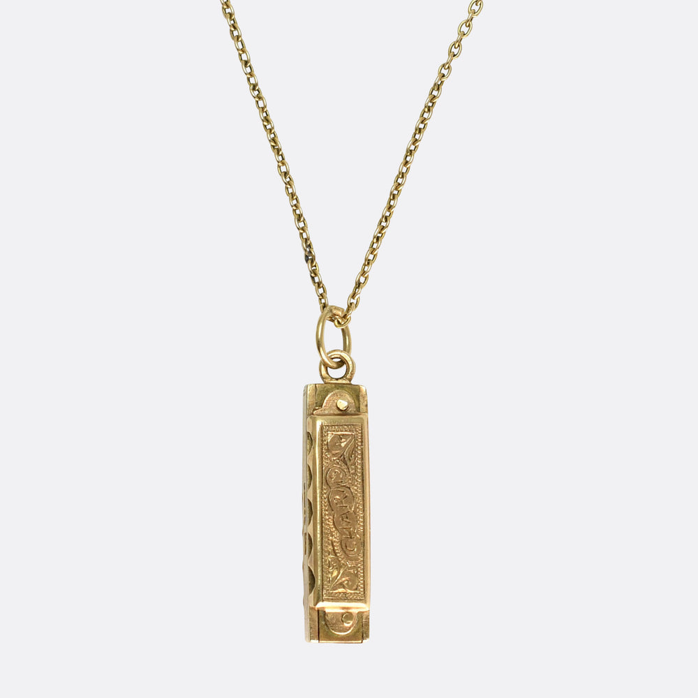 Vintage Gold Harmonica Charm