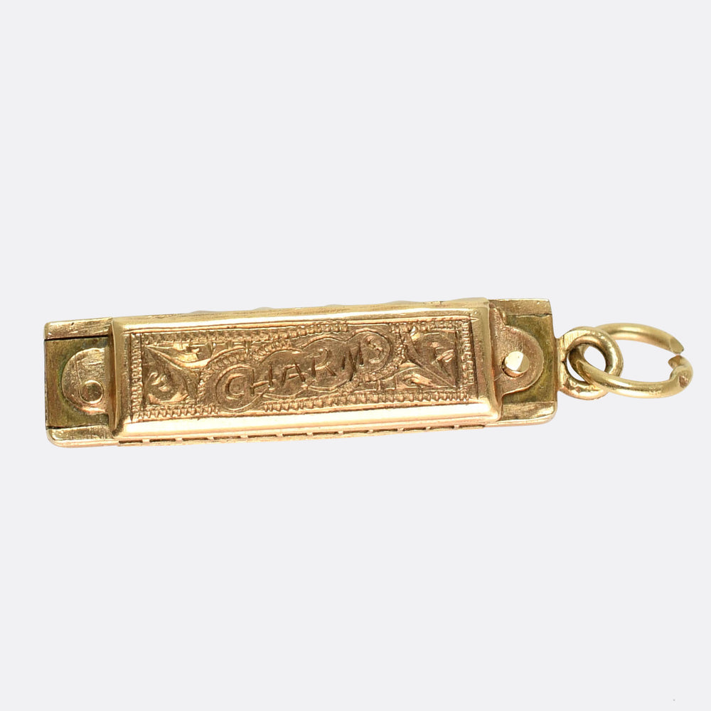 Vintage Gold Harmonica Charm