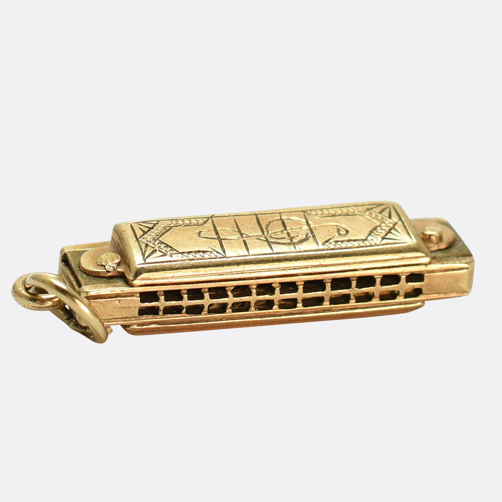 Vintage Gold Harmonica Charm