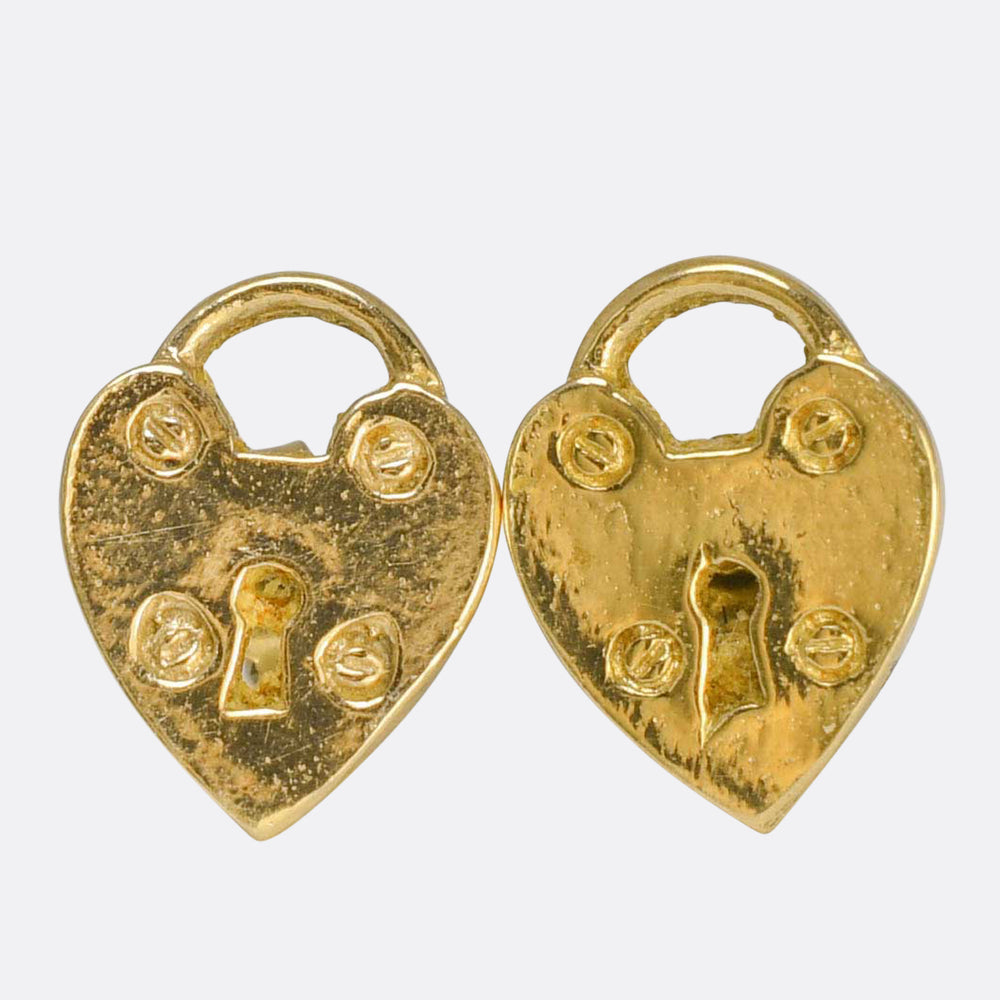 Vintage Gold Heart Padlock Earrings