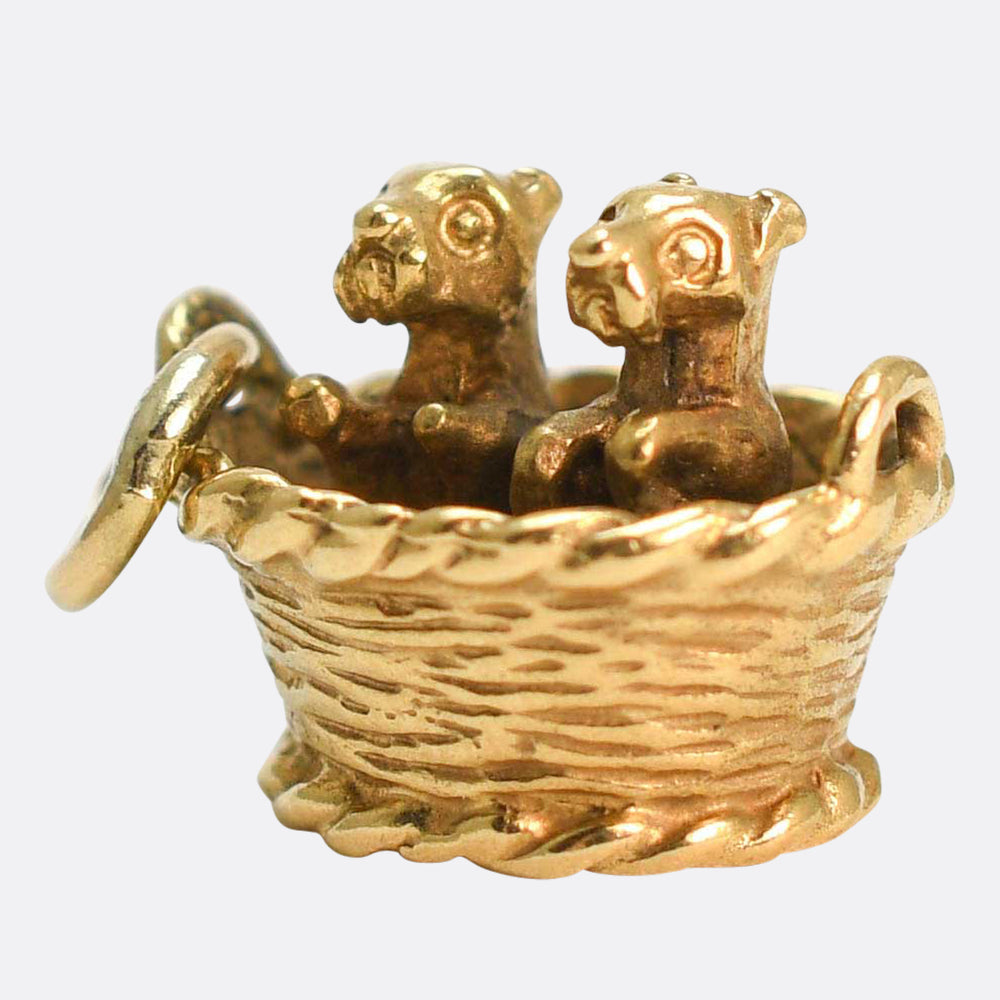 Vintage Gold Puppy Basket Charm