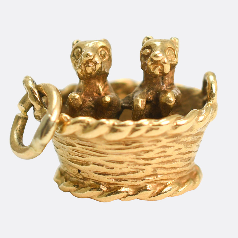 Vintage Gold Puppy Basket Charm