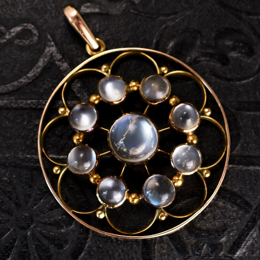 Arts & Crafts Geometric Moonstone Flower Pendant