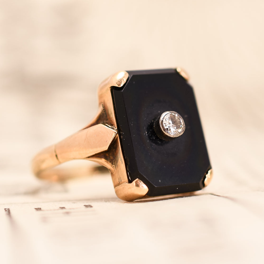 Art Deco Diamond & Onyx Panel Ring