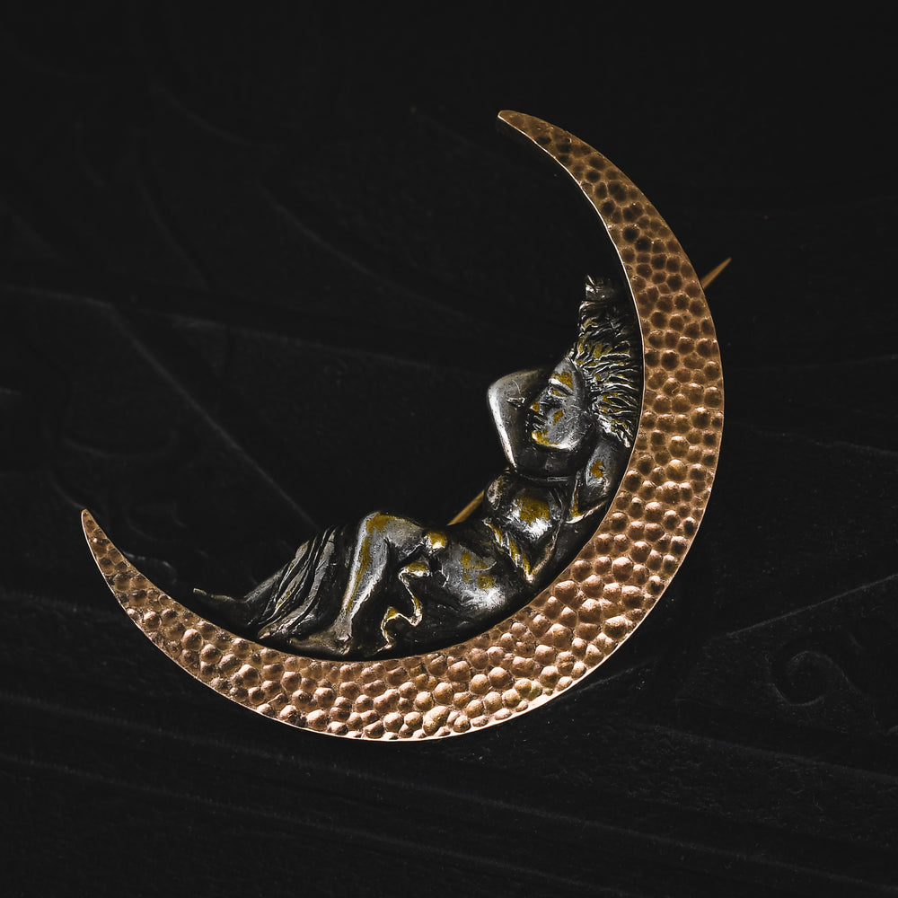 Victorian Selene Crescent Moon Pendant Brooch