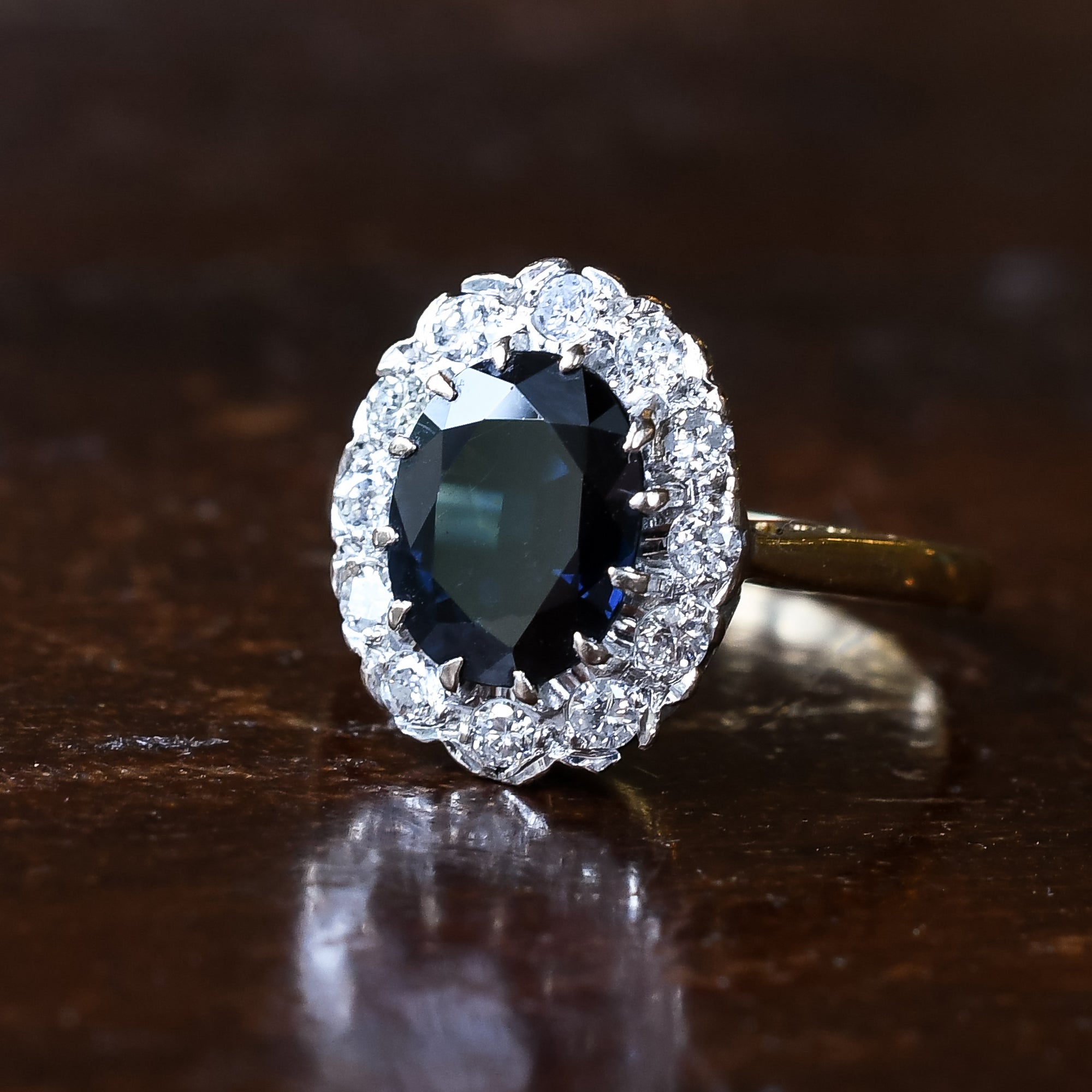 Vintage Sapphire & Diamond 18ct Gold Oval Cluster Ring – Ellibelle Jewellery