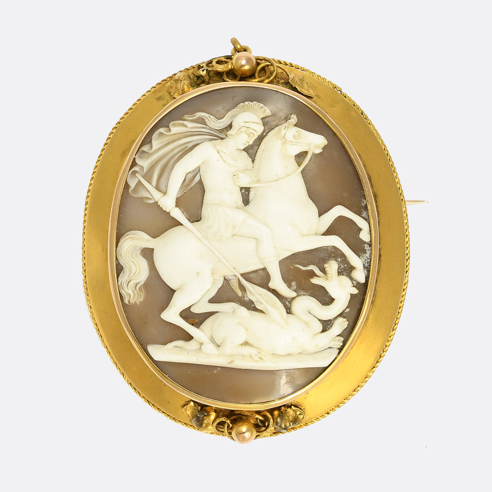 Victorian St. George & The Dragon Cameo Brooch