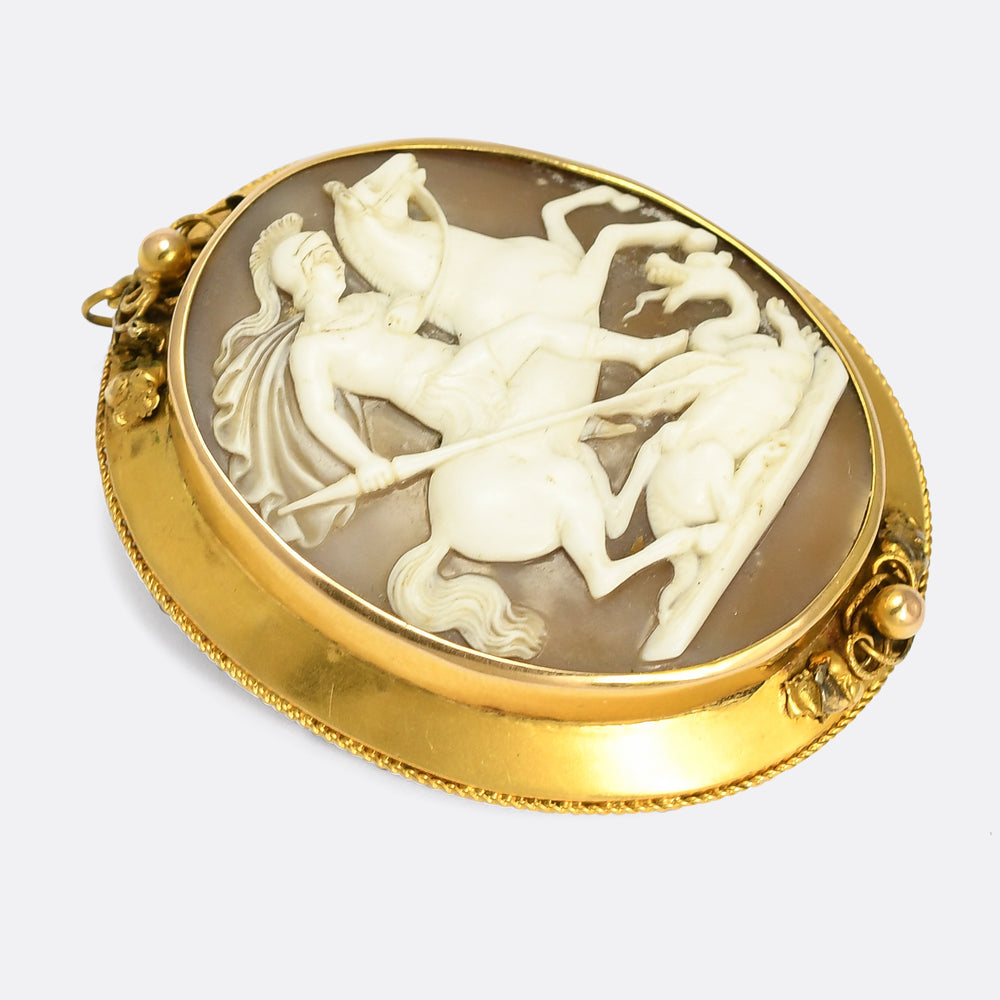 Victorian St. George & The Dragon Cameo Brooch