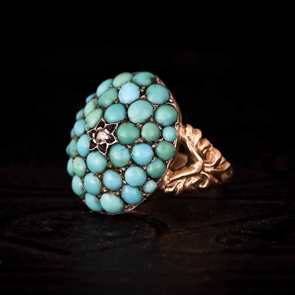 Mid Victorian Pavé Turquoise & Diamond Dome Ring