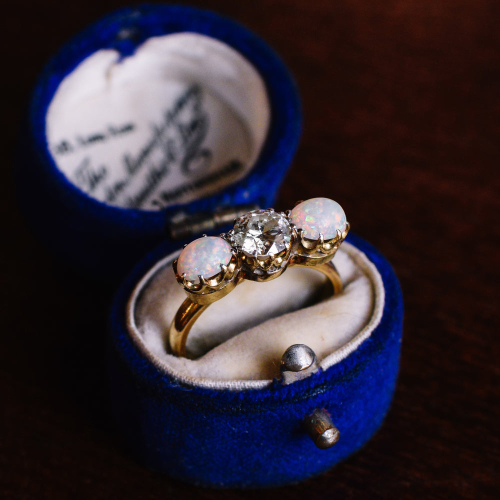 Late Victorian Diamond & Opal Three-Stone Ring