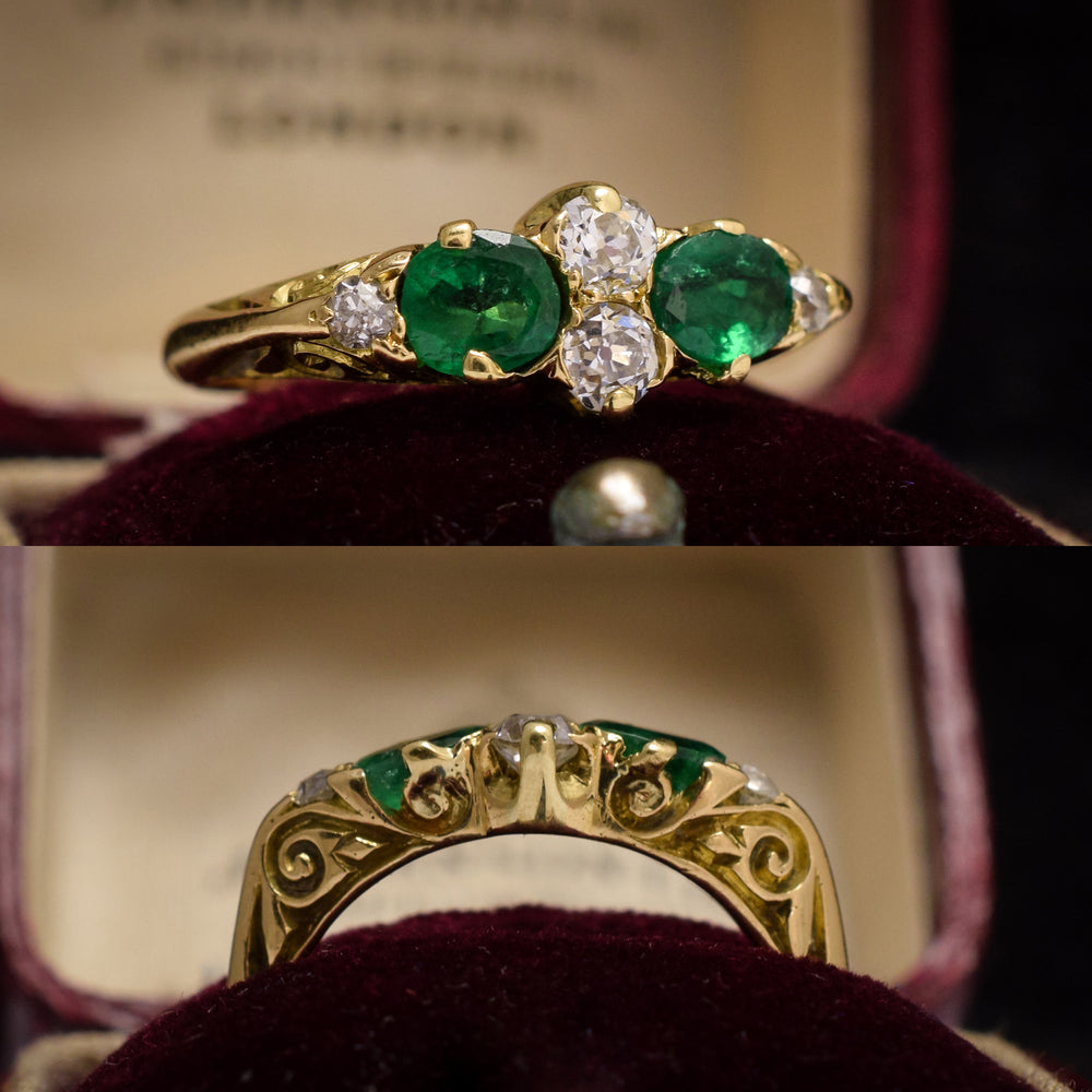 Victorian Emerald & Diamond Scrolled Ring