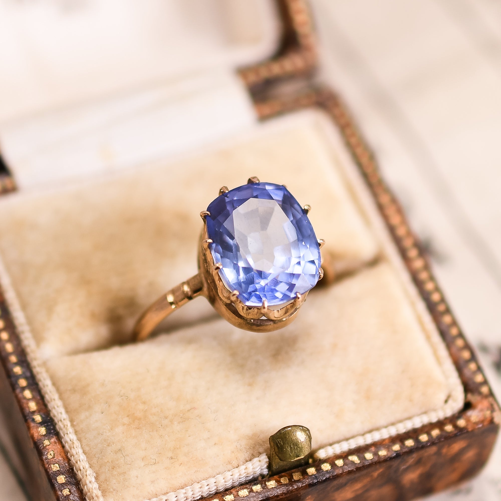 Art Deco 8.20 No-Heat Ceylon Sapphire and Diamond Ring, Size 3 3/4