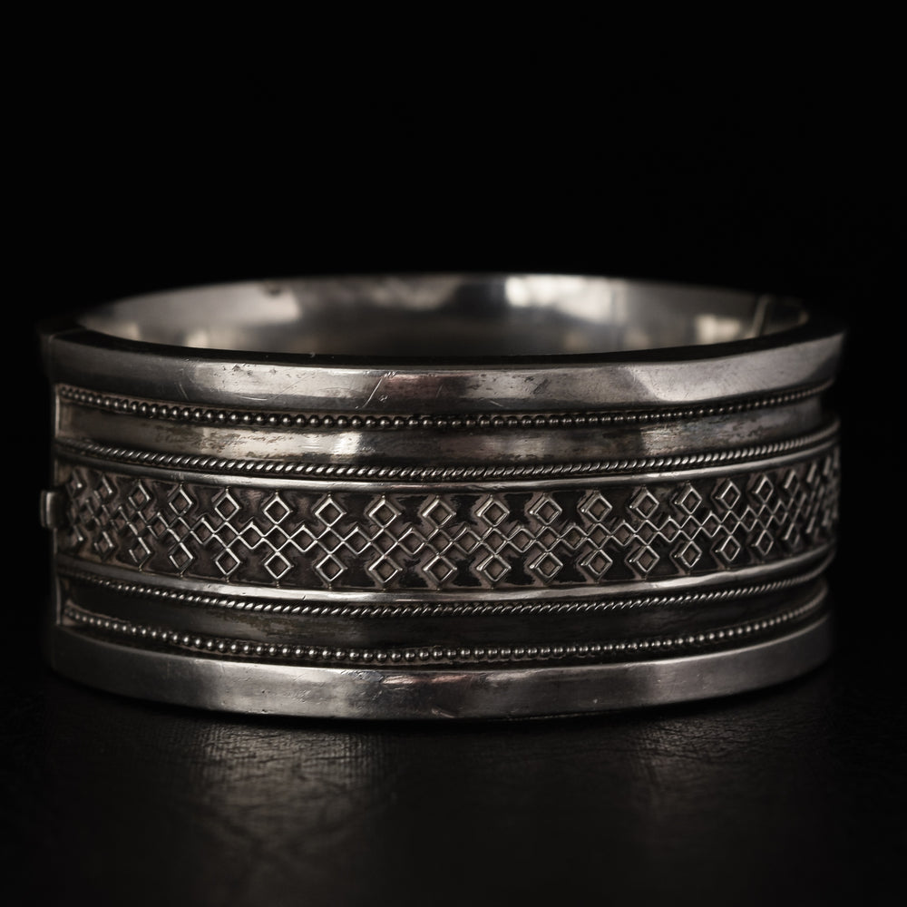 Victorian Geometric Silver Cuff Bangle