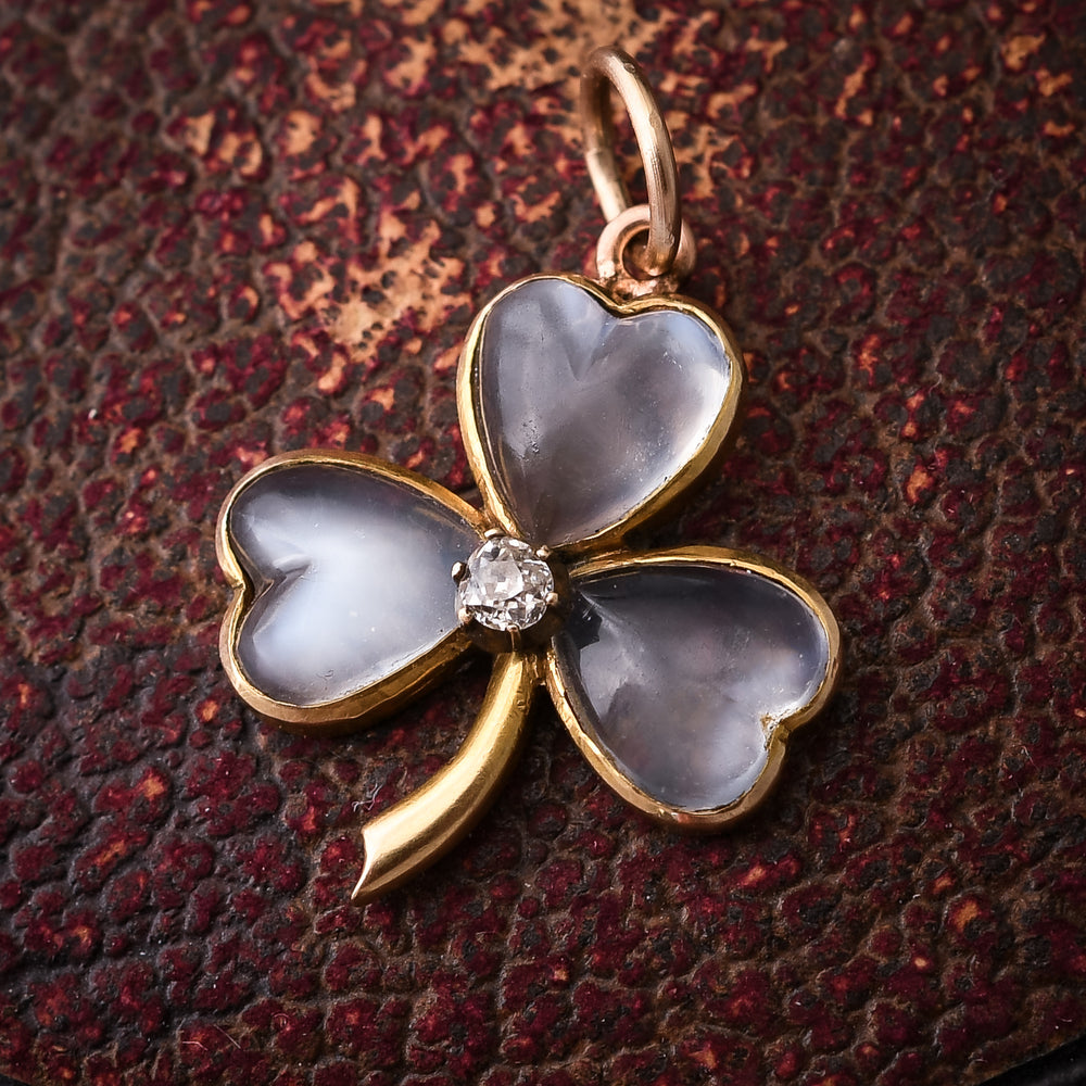 Victorian Moonstone Heart Lucky Clover Pendant