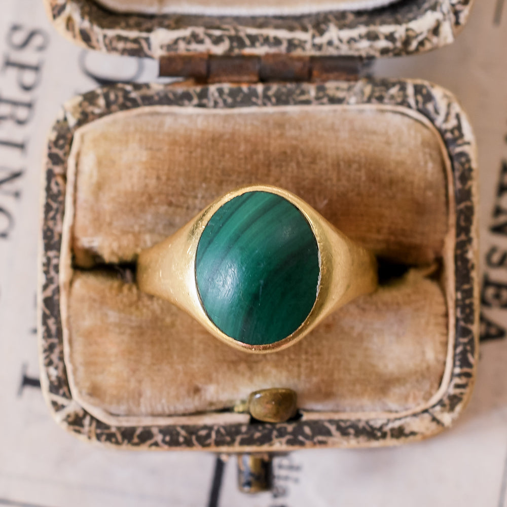 Mid-Victorian Malachite Signet Ring Charles Green & Son