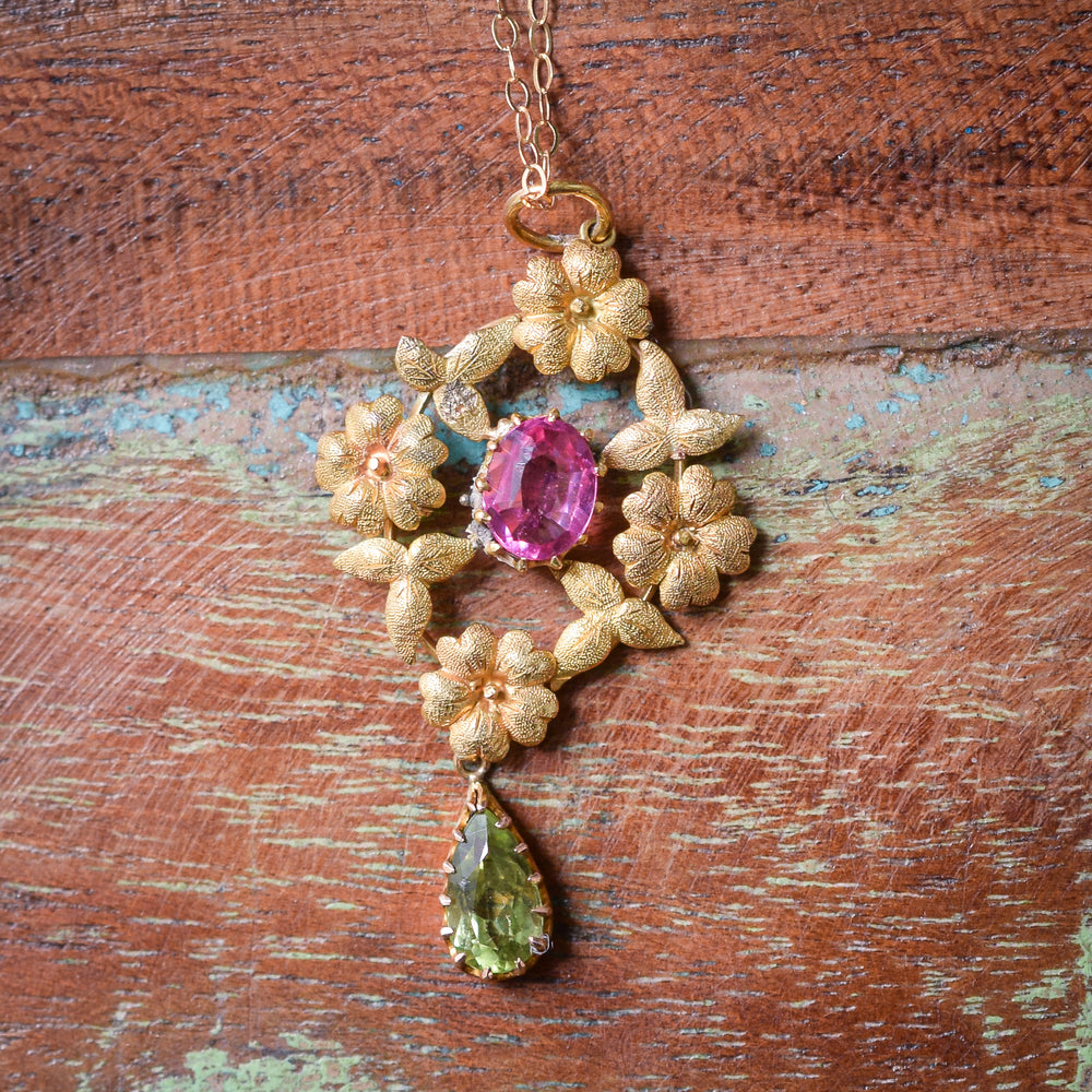 Victorian Tourmaline & Peridot Flower Pendant