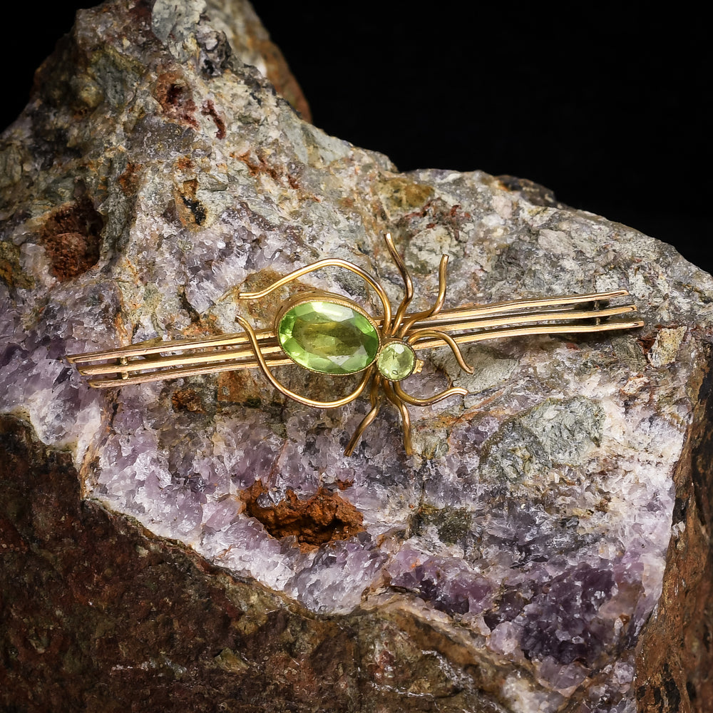 Edwardian Uranium Glass Spider Brooch